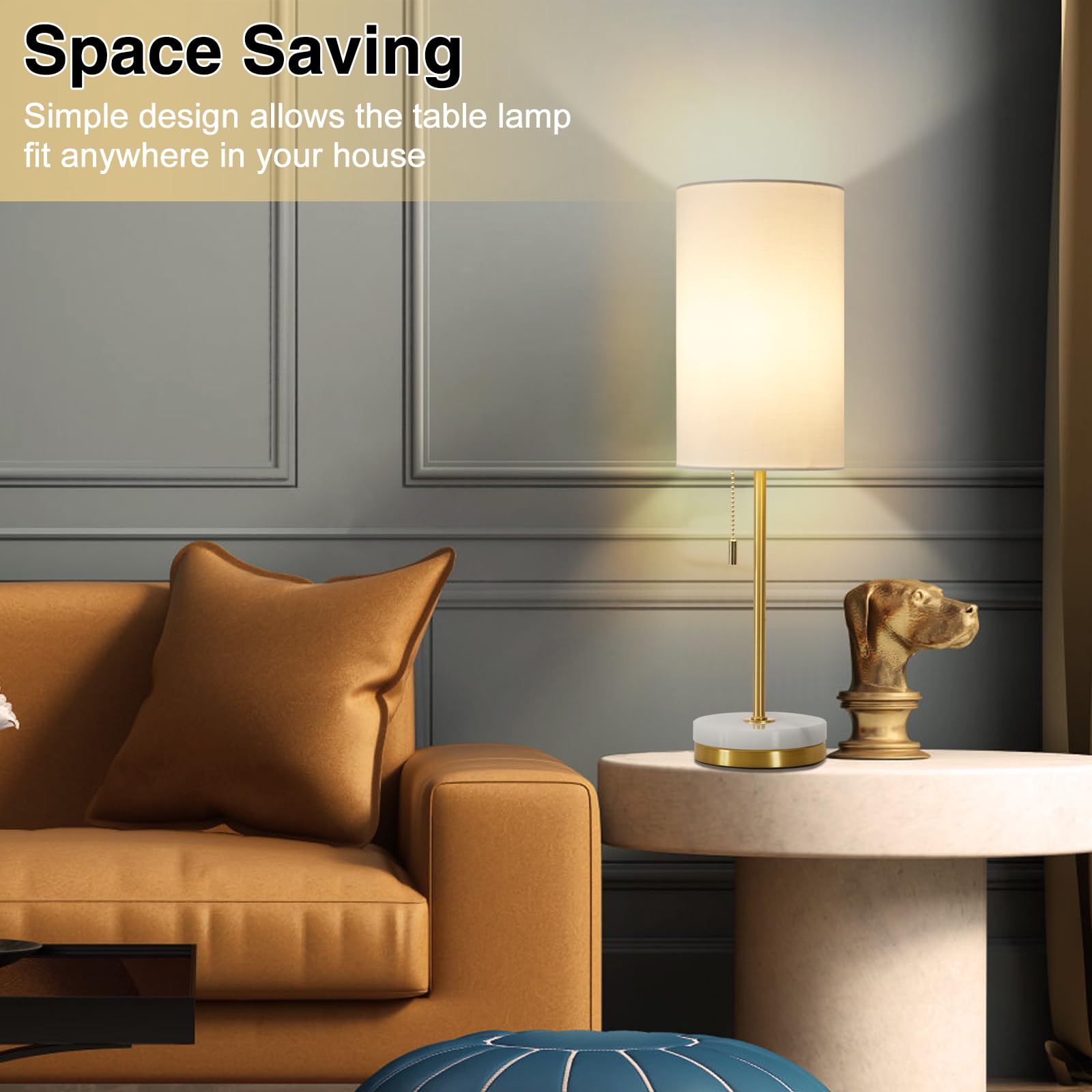 Luvkczc table lamp pair in gold finish, side view, enhances cozy ambient lighting.