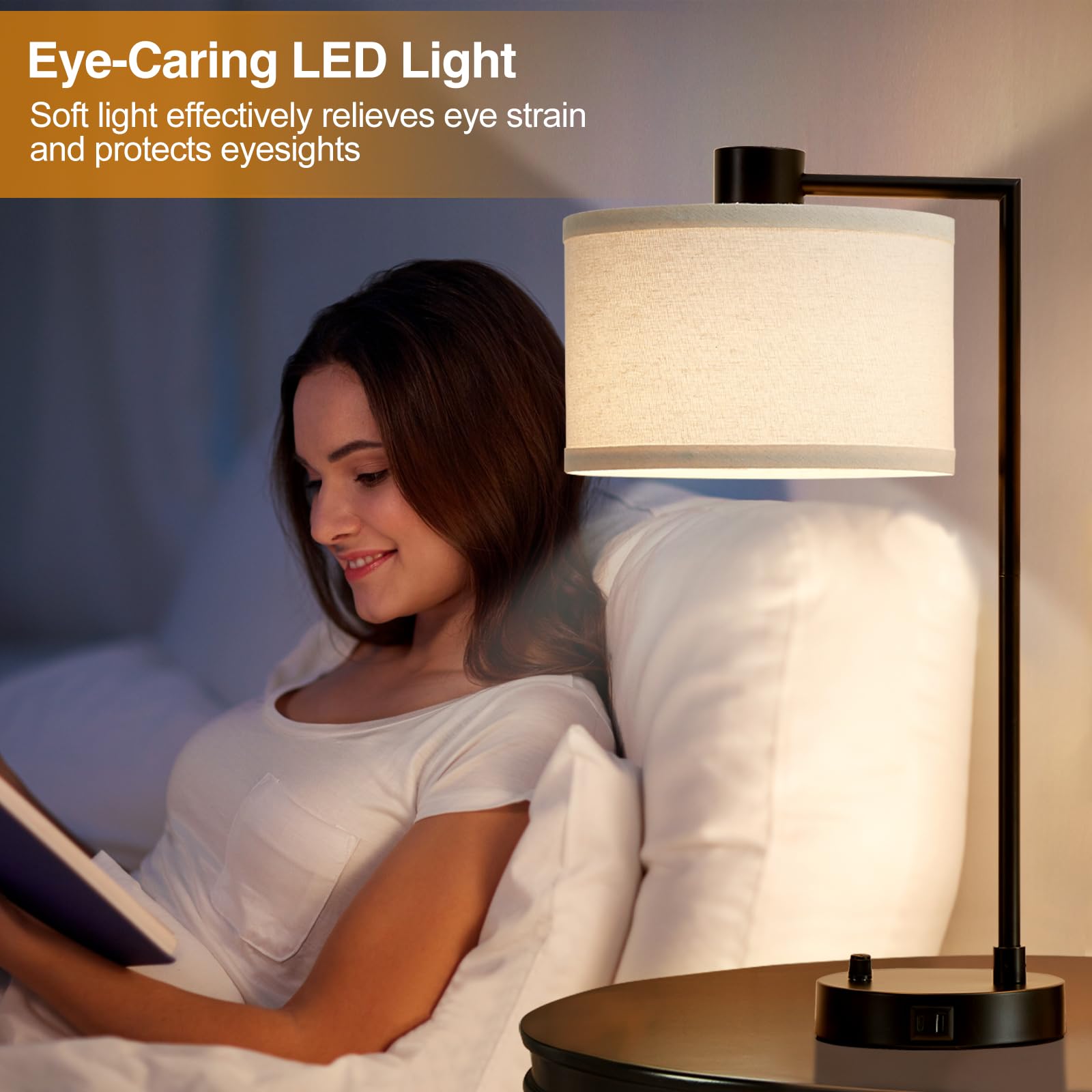 Luvkczc table lamp offers USB-A and USB-C ports for simultaneous charging.