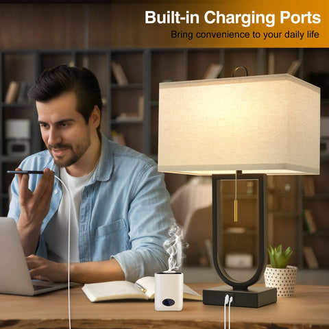 Luvkczc table lamp highlights USB-C and USB-A ports for charging devices.