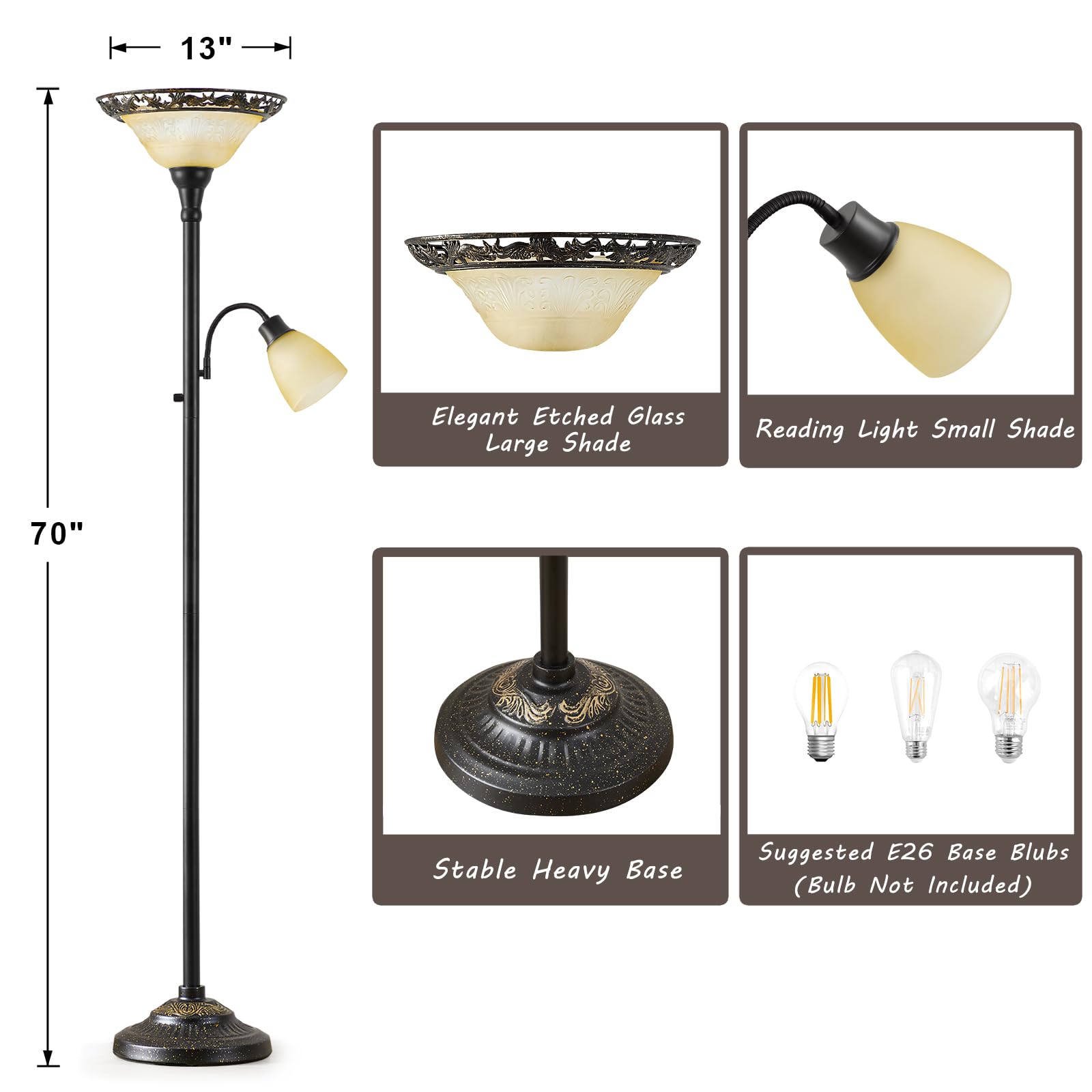 Luvkczc torchiere with satin copper base offers sturdy, stylish support