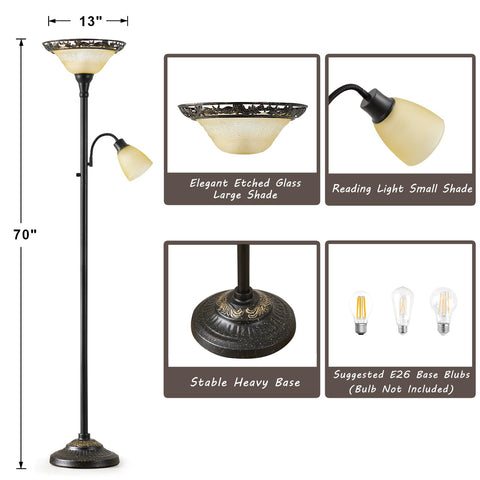 Luvkczc torchiere with satin copper base offers sturdy, stylish support
