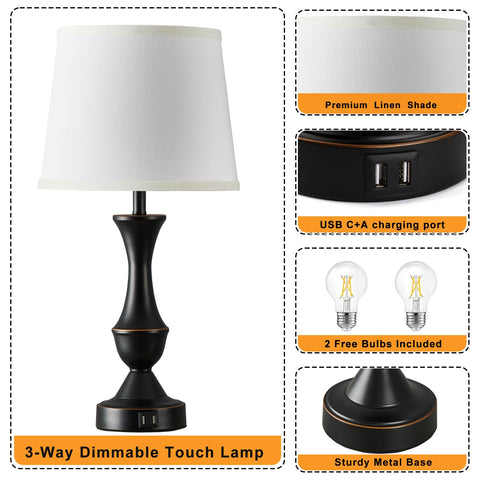 Luvkczc touch table lamps black finish with white shade adds vintage style