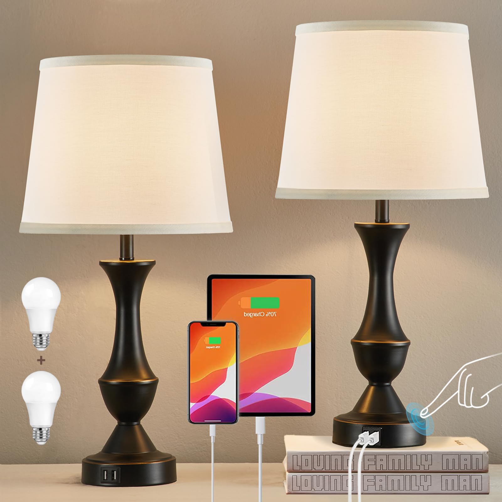 Luvkczc touch table lamps pair on nightstand for convenient bedside lighting