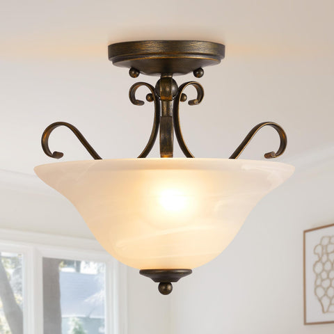 Luvkczc Upgrade semi flush brass light with glass shade adds mid-century charm.