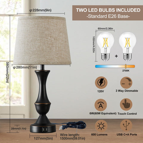 Luvkczc lamps feature dual USB-C and USB-A ports on the base for device charging.