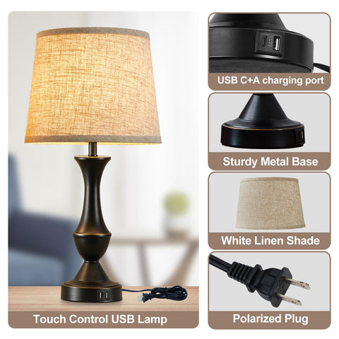 Luvkczc touch-dimmable control on the lamp base with three brightness levels.