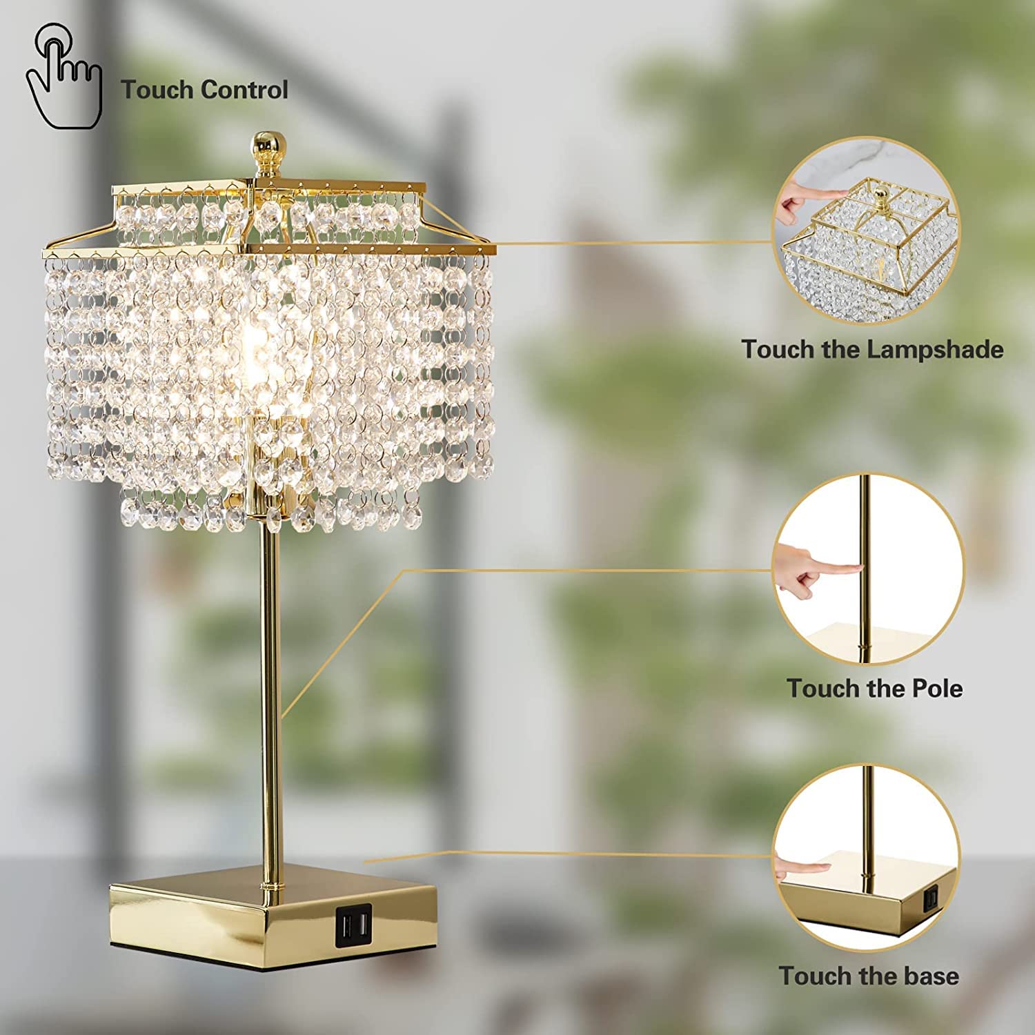 Luvkczc Crystal Touch Lamp shade showcases shimmering crystal detail for ambience.