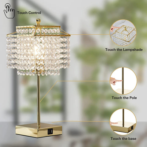 Luvkczc Crystal Touch Lamp shade showcases shimmering crystal detail for ambience.