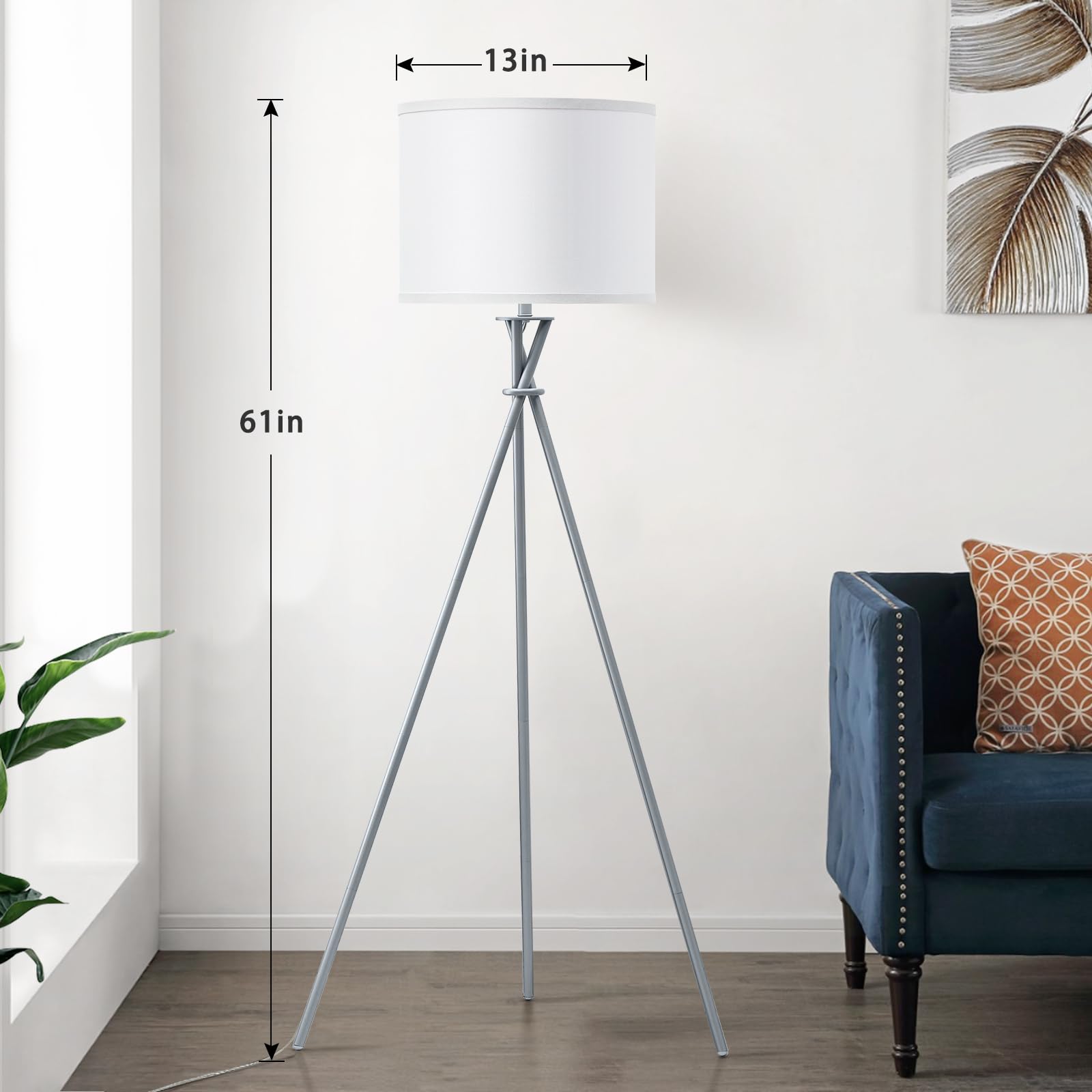 Luvkczc tripod lamp silver shade emitting soft ambient light