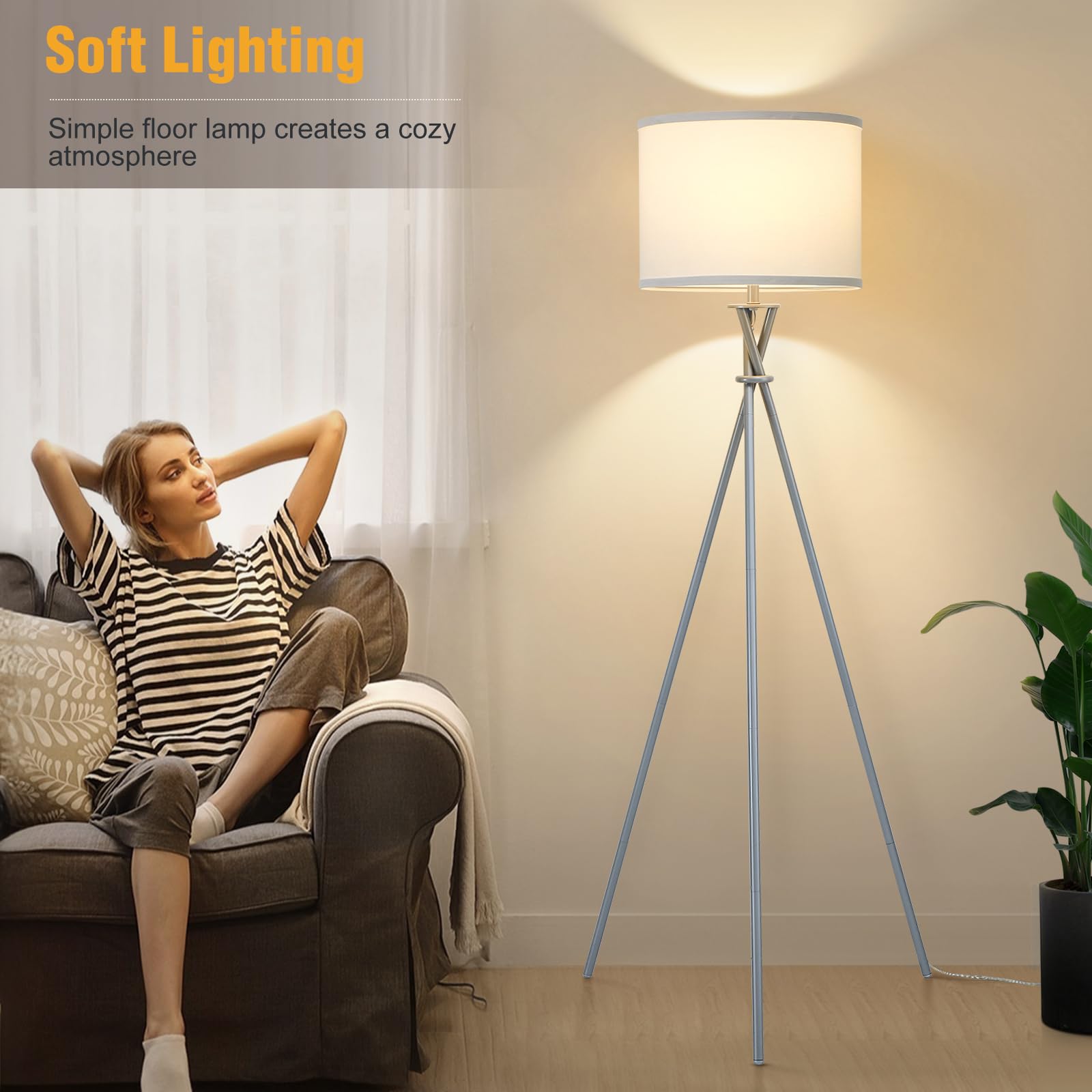 Luvkczc tripod floor lamp compatible with smart home setups via plug