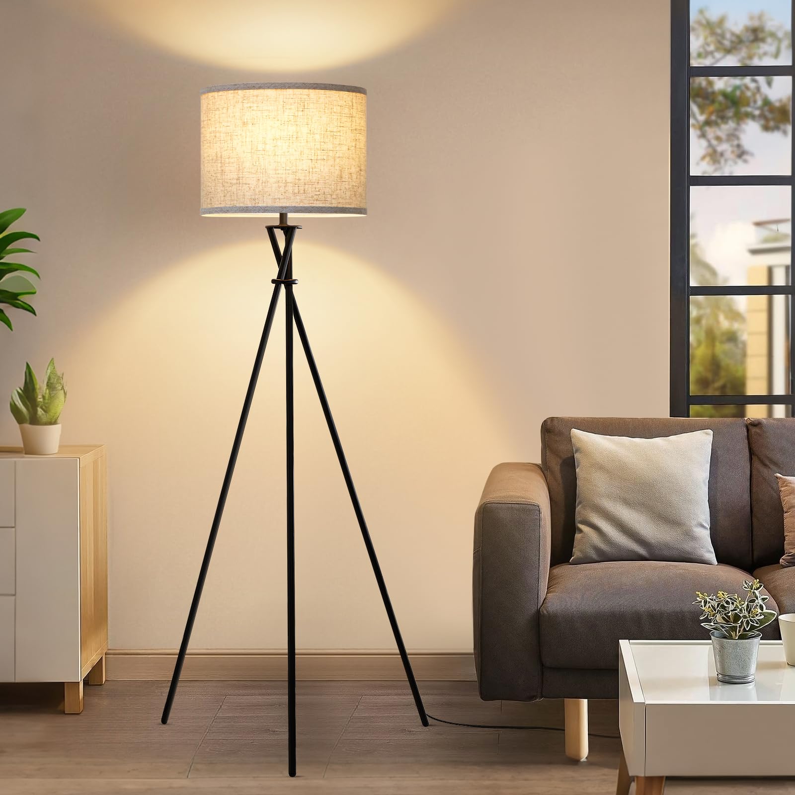 Luvkczc tripod floor lamp with black base provides stable lighting for living rooms