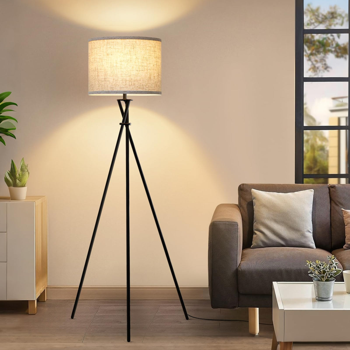 Luvkczc tripod floor lamp with black base provides stable lighting for living rooms