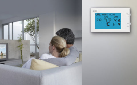 LUX TX9600TS programming interface shown for easy daily schedules.