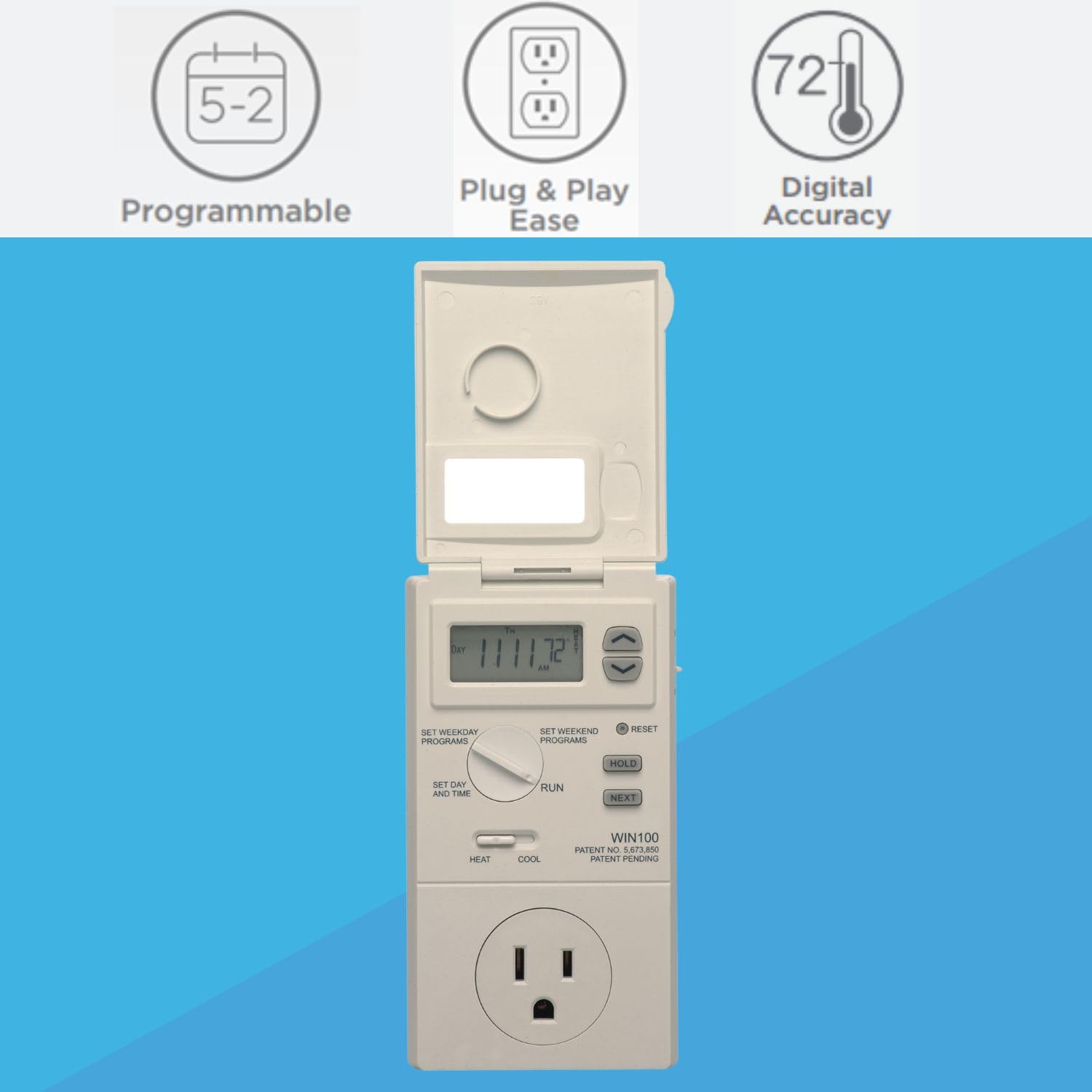 Compact plug-in installation for Lux WIN100 simplifies setup without wiring.