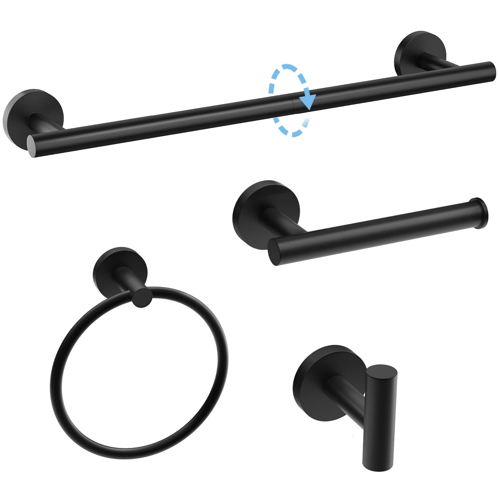 Luxbaro matte black towel bar 26-inch shown in a modern bathroom for tidy towels