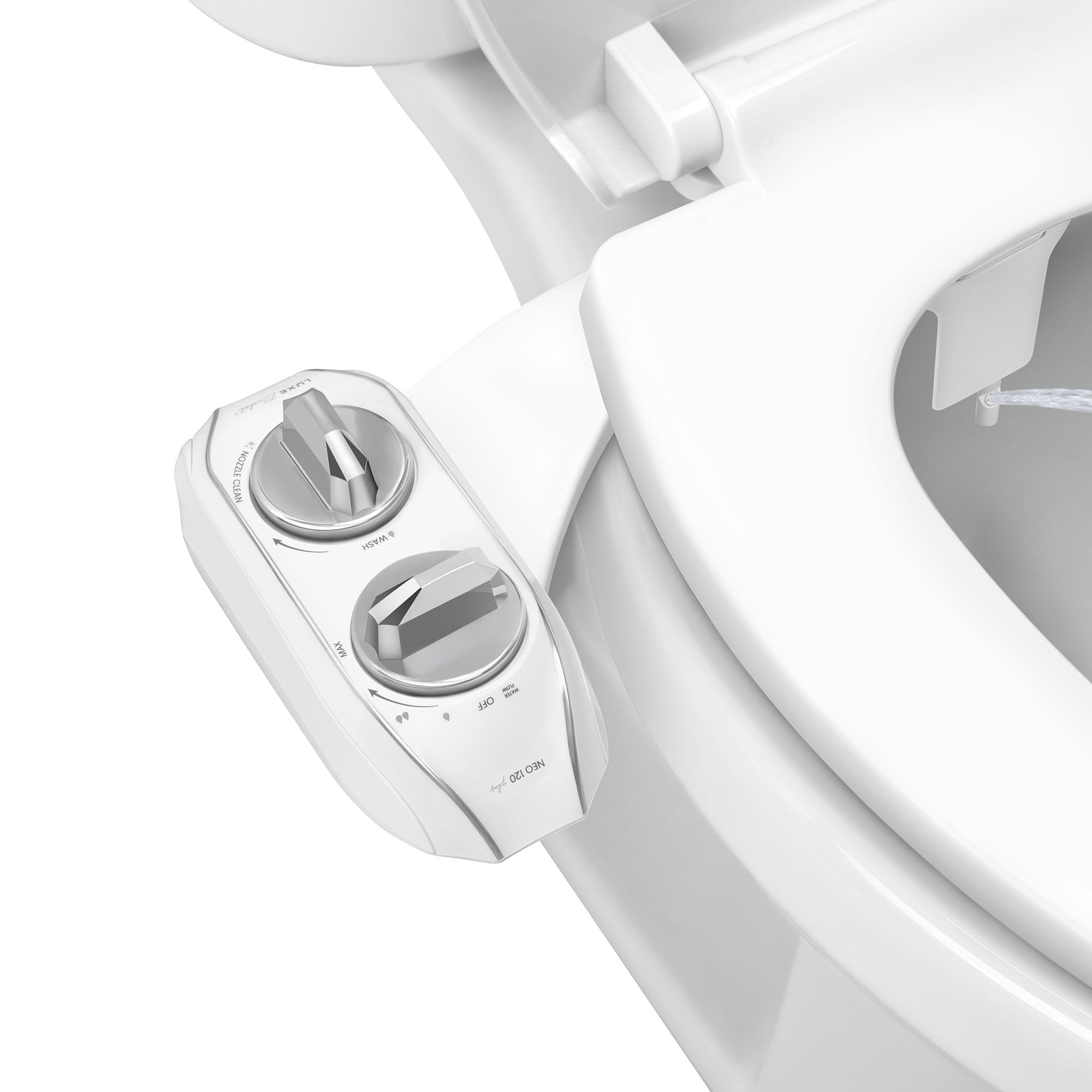 LUXE Bidet NEO 120 Plus front view with compact profile for tight spaces