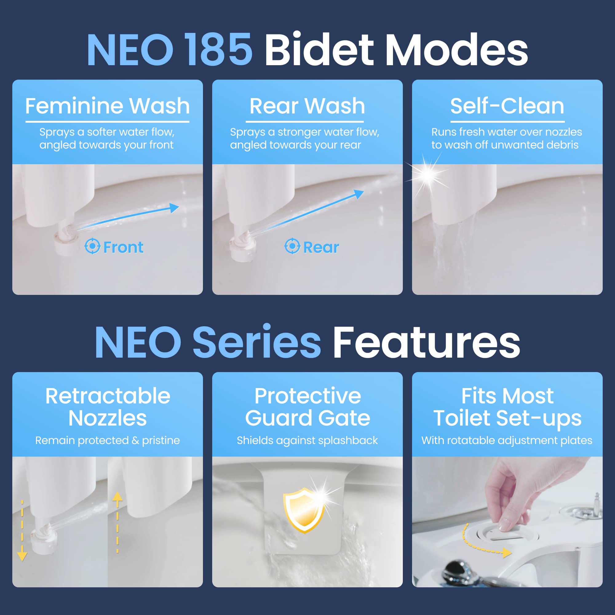 LUXE Bidet NEO 185 feminine-wash mode for gentle front cleansing
