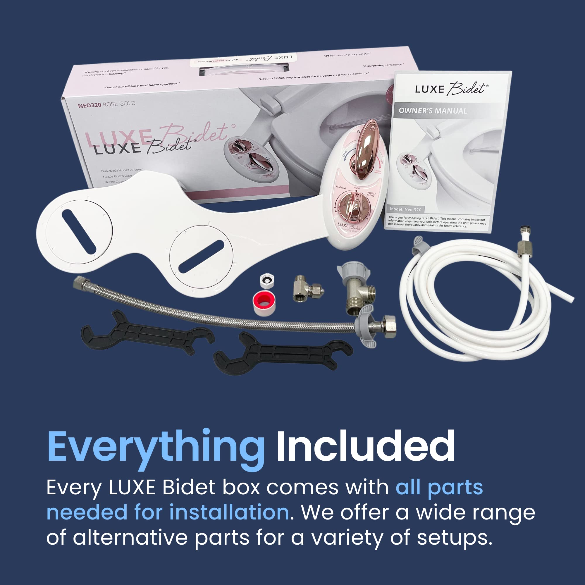 LUXE Bidet NEO 320 dual-nozzle system for rear and feminine washes.