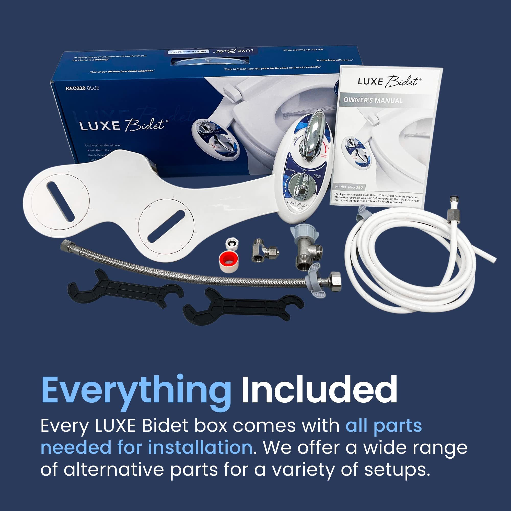 LUXE Bidet NEO 320 dual wash delivers rear and feminine modes for tailored cleansing.