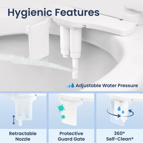 LUXE Bidet NEO 320 Plus 360° self-clean feature sustains nozzle hygiene.