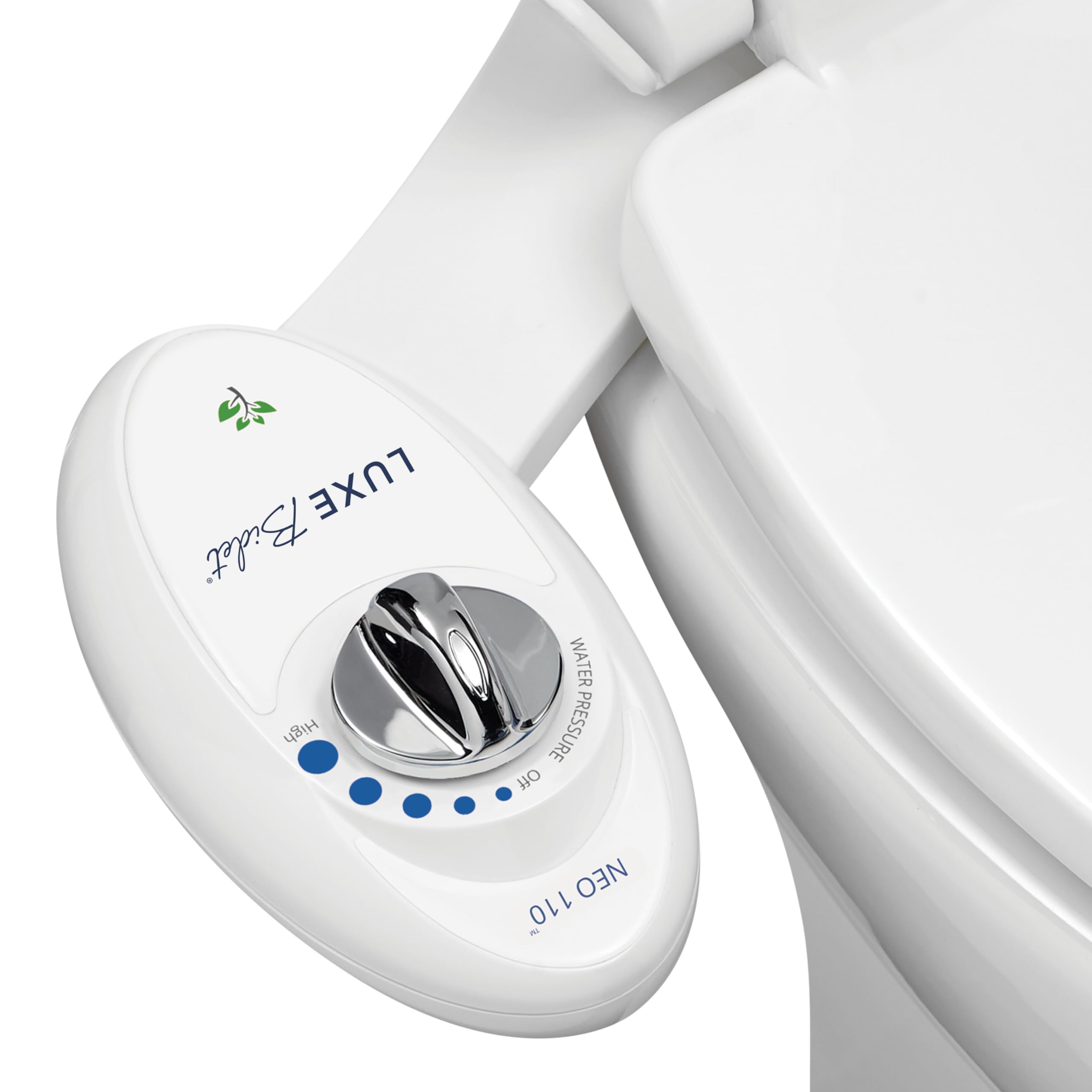 LUXE Bidet NEO 110 installation on a standard toilet enables quick, tool-free retrofit.