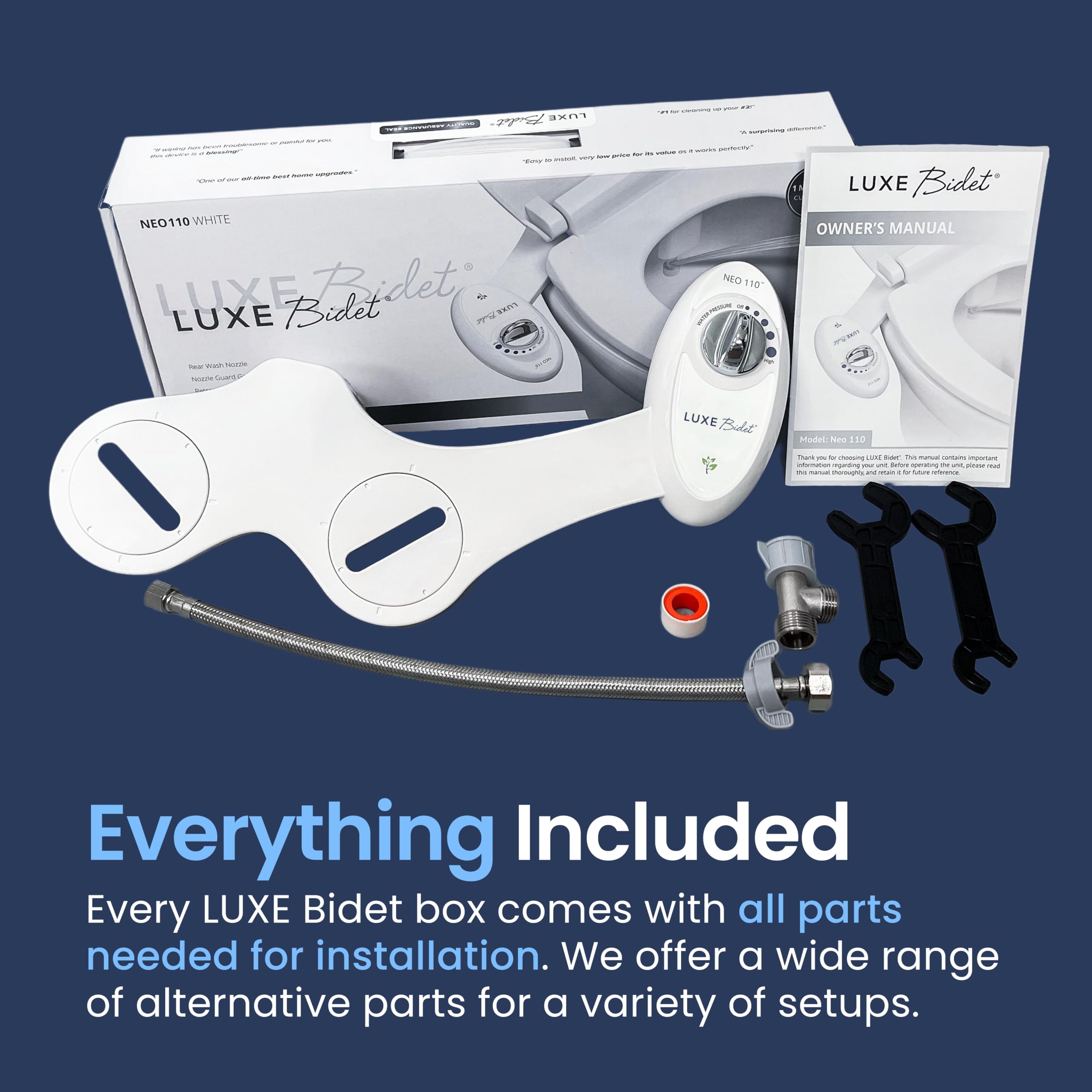 LUXE Bidet NEO 110 rear wash action demonstrates a gentle cleansing option.