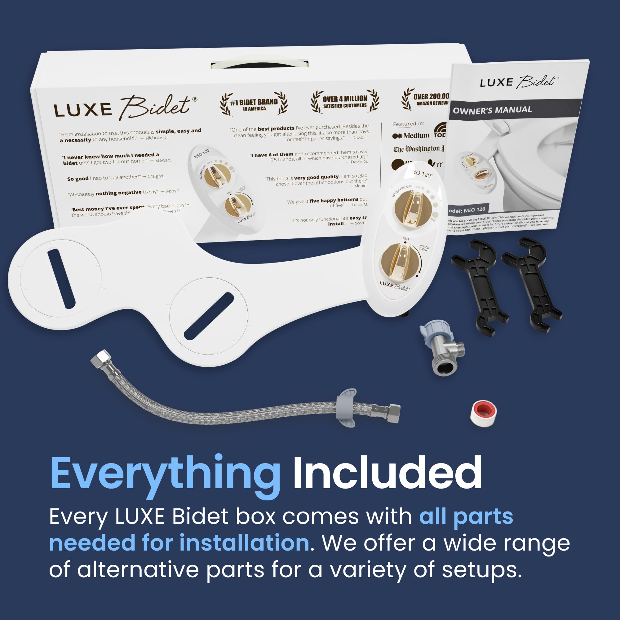 LUXE Bidet NEO 120 nozzle detail with self-cleaning feature.