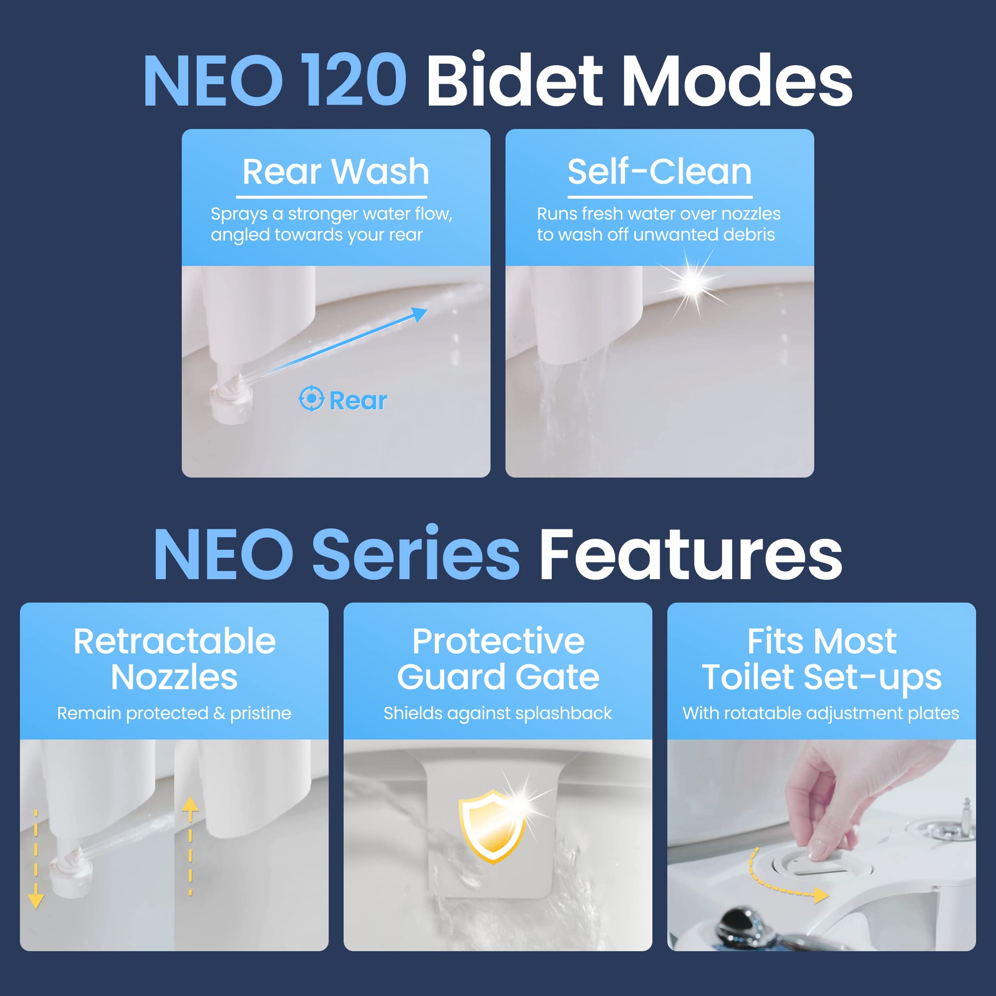 LUXE Bidet NEO 120 rear wash with adjustable pressure for personalized comfort