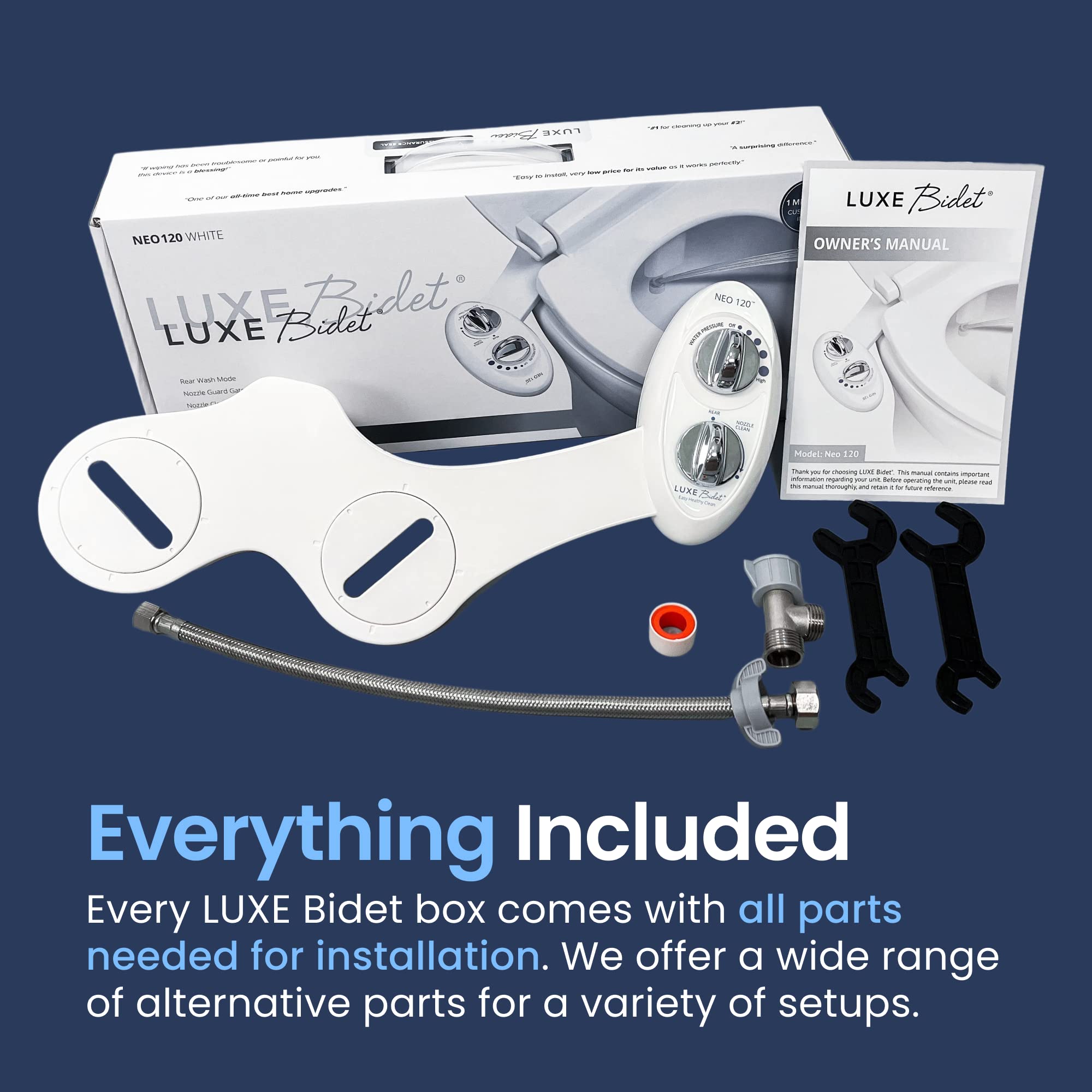 LUXE Bidet NEO 120 self-cleaning nozzle close-up for hygienic use.