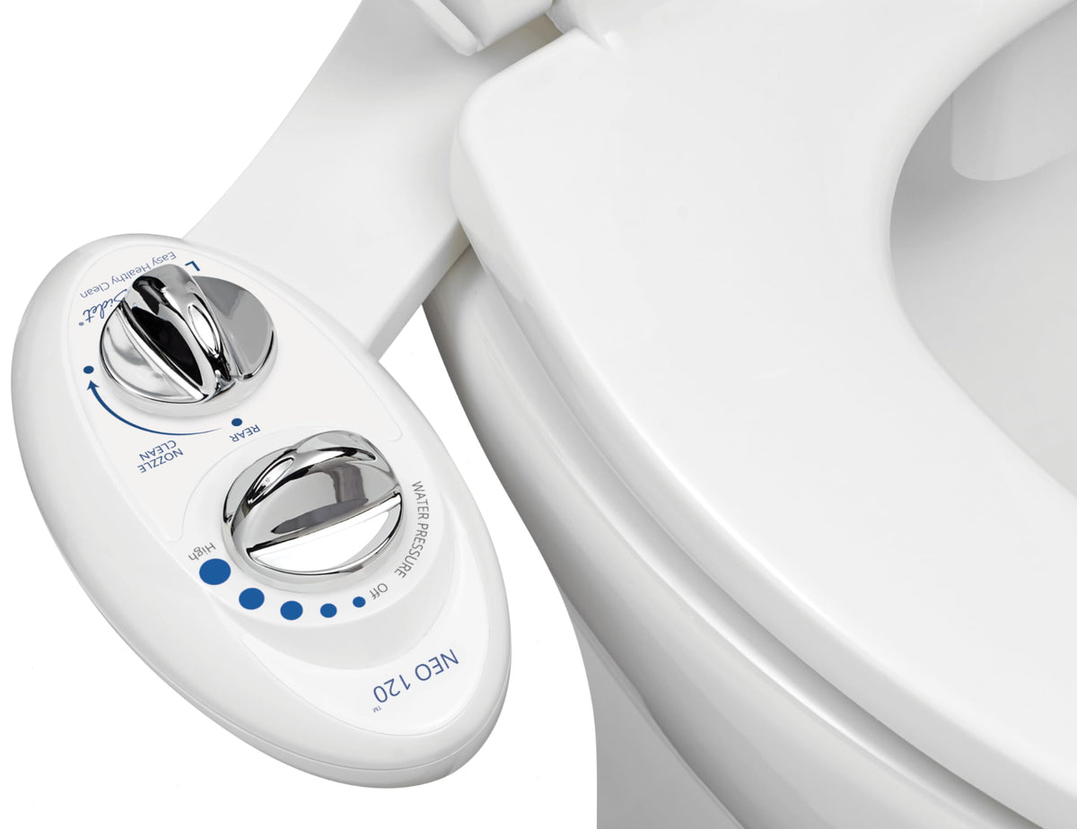 LUXE Bidet NEO 120 single nozzle for quick retrofit on two-piece toilets.