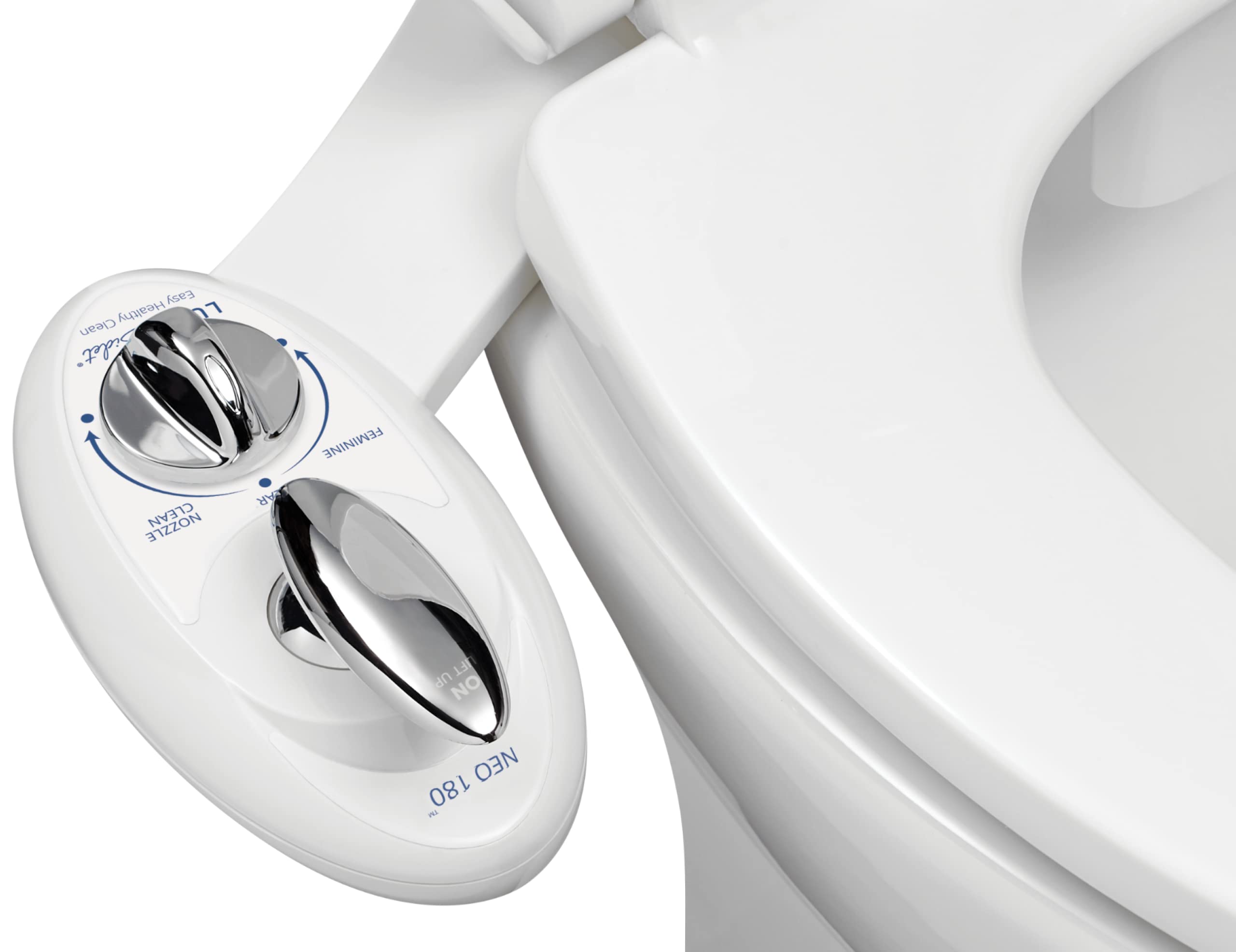 LUXE Bidet NEO 180 dual-nozzle setup for precise cleansing