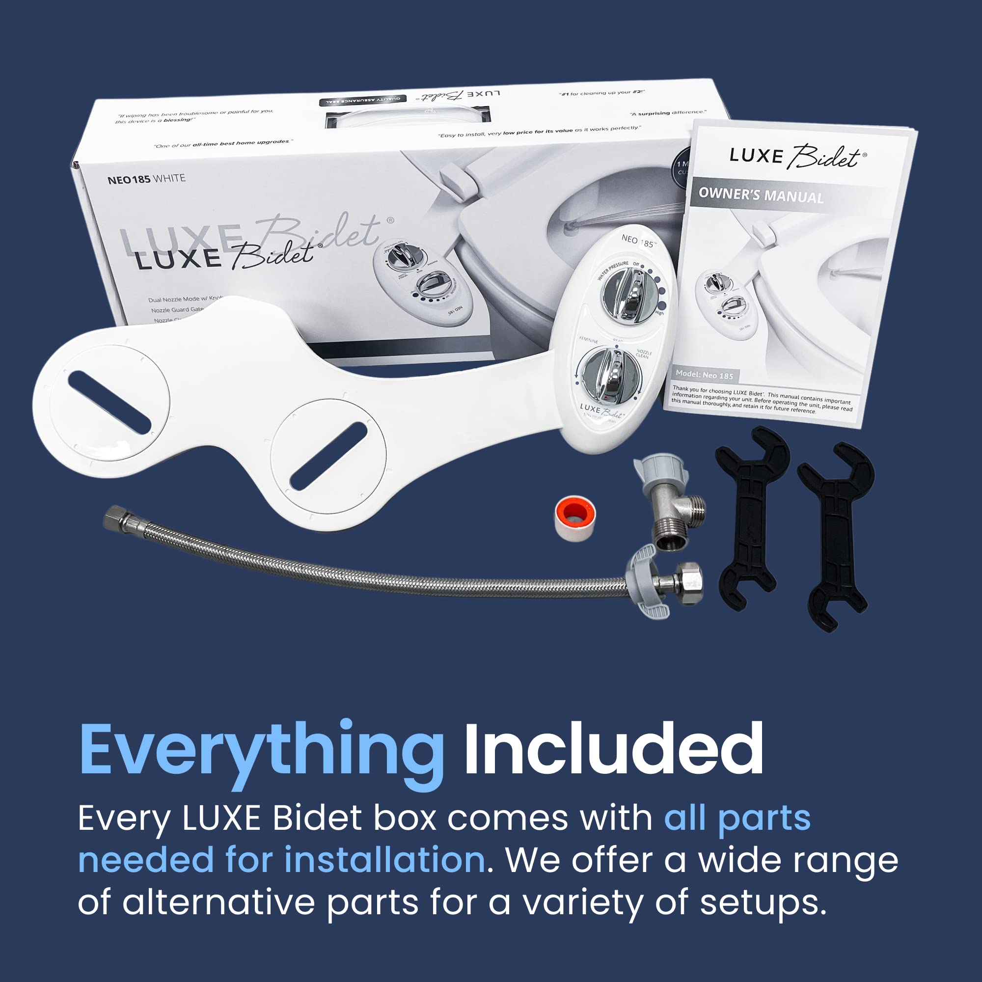 Luxe Bidet NEO 185 self-cleaning nozzles retract for hygienic protection.