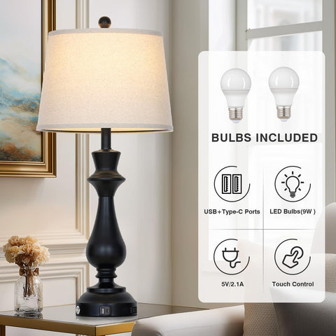 Luxeflow USB-C/A port lamp with AC outlet for easy desk or nightstand charging.