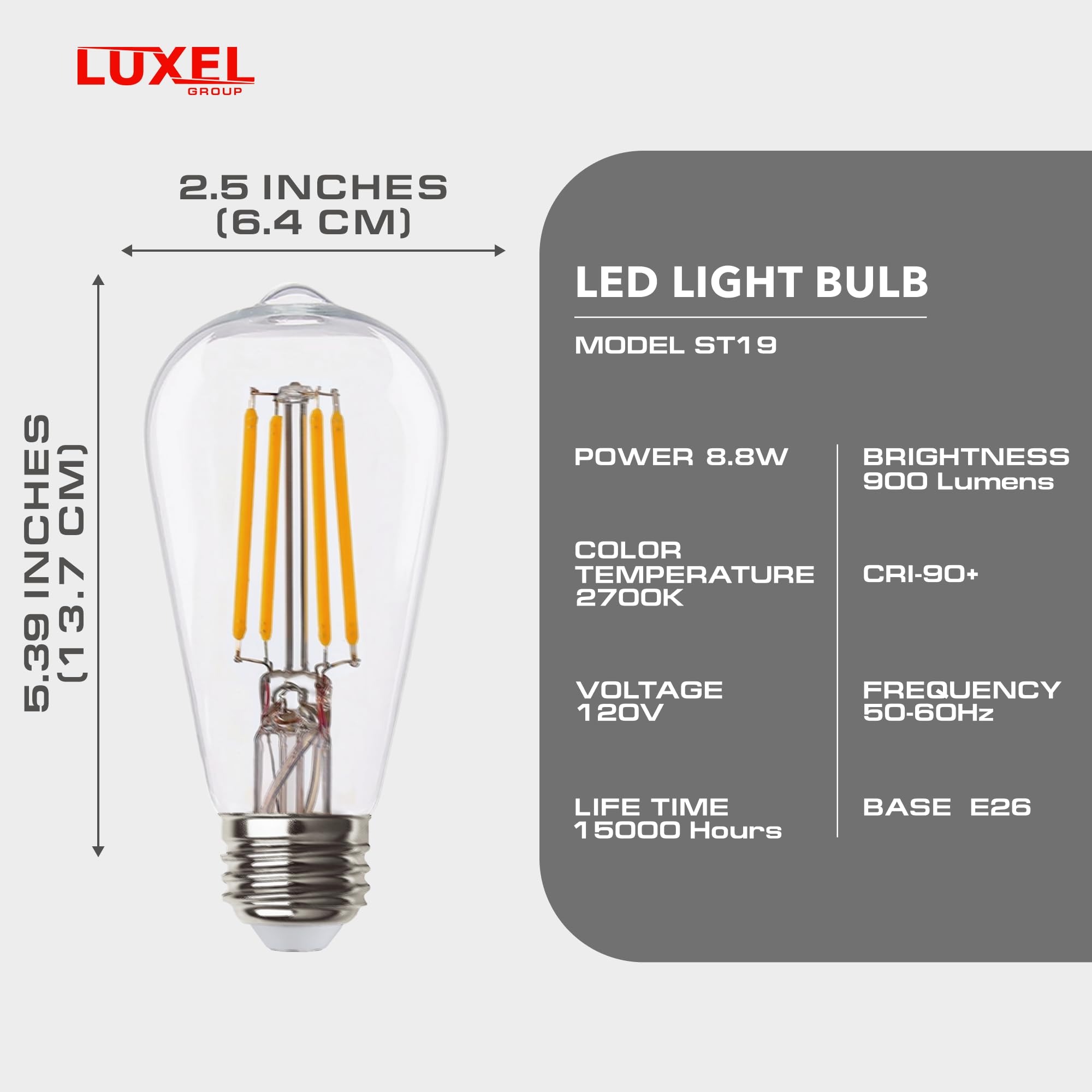 Luxel Group dimmable Edison-style light for adjustable mood in any room.