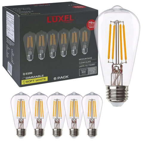 Luxel Group ST19 filament bulb with clear glass for vintage ambiance and efficiency.