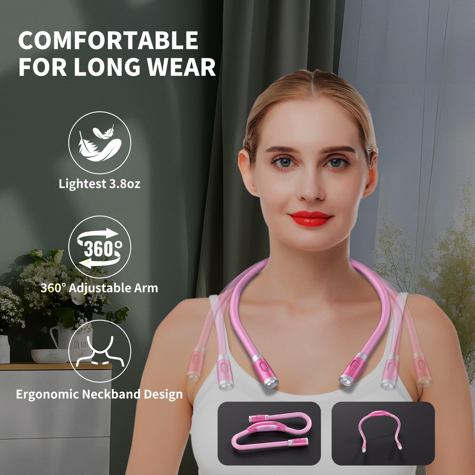 Luxjet lightweight neck light worn around the neck for comfortable all-night use.