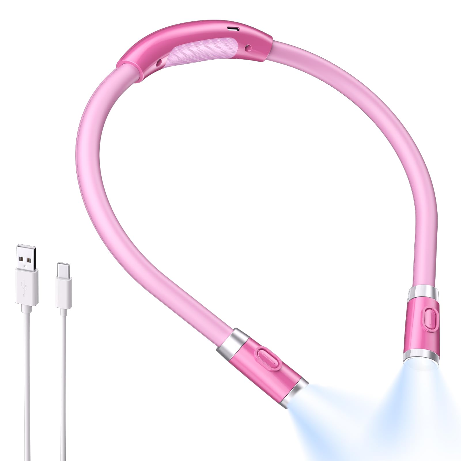 Luxjet neck reading light showing 360° flexible arms for hands-free use and precise angle control.