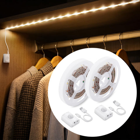 LUXJET warm white motion strip in closet for effortless night illumination