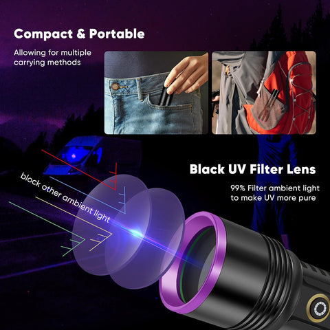 LUXNOVAQ USB rechargeable UV flashlight with USB C for easy power on the go