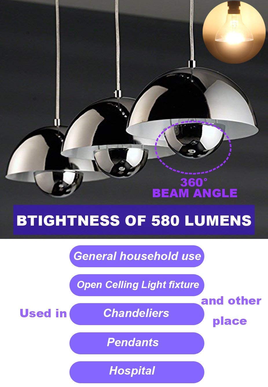 6W LED equivalent to 60W, energy-efficient globe bulb