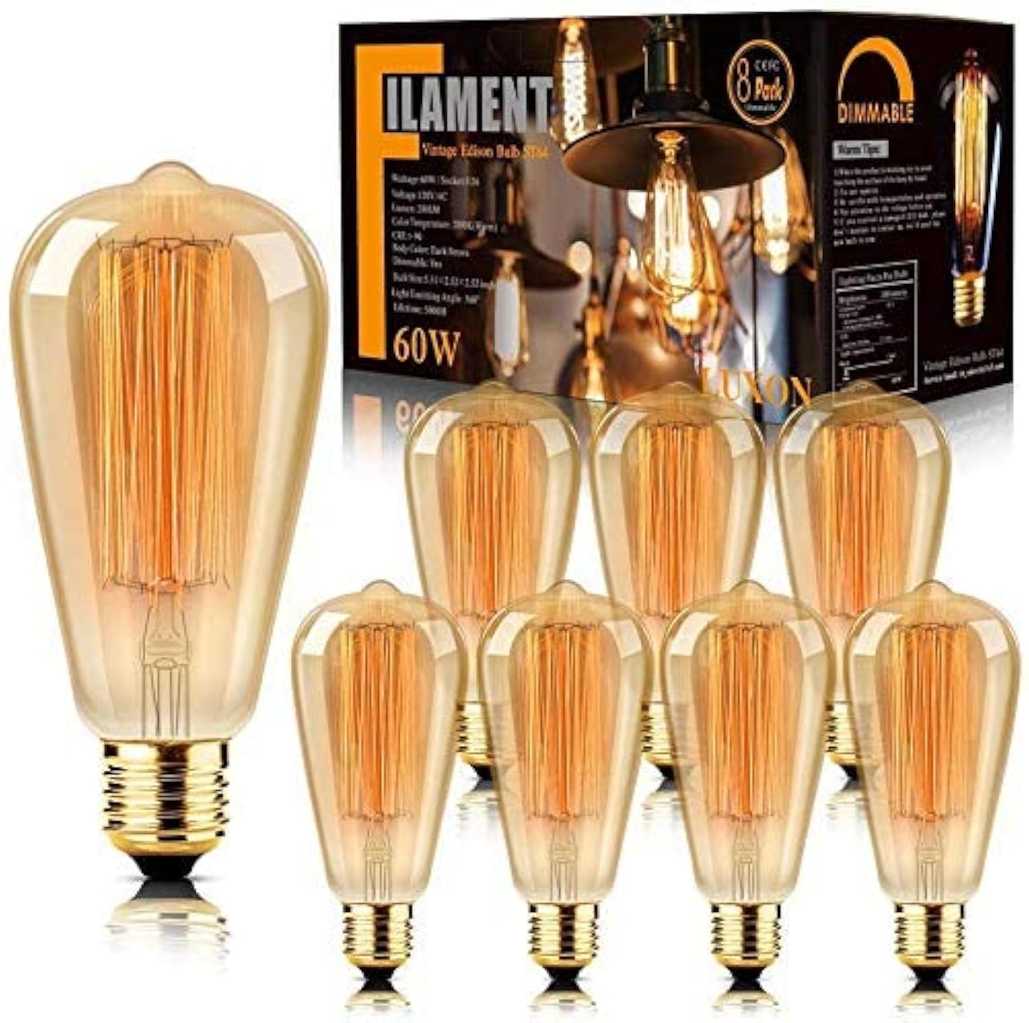 LUXON Edison bulbs emit amber warm glow for vintage fixtures