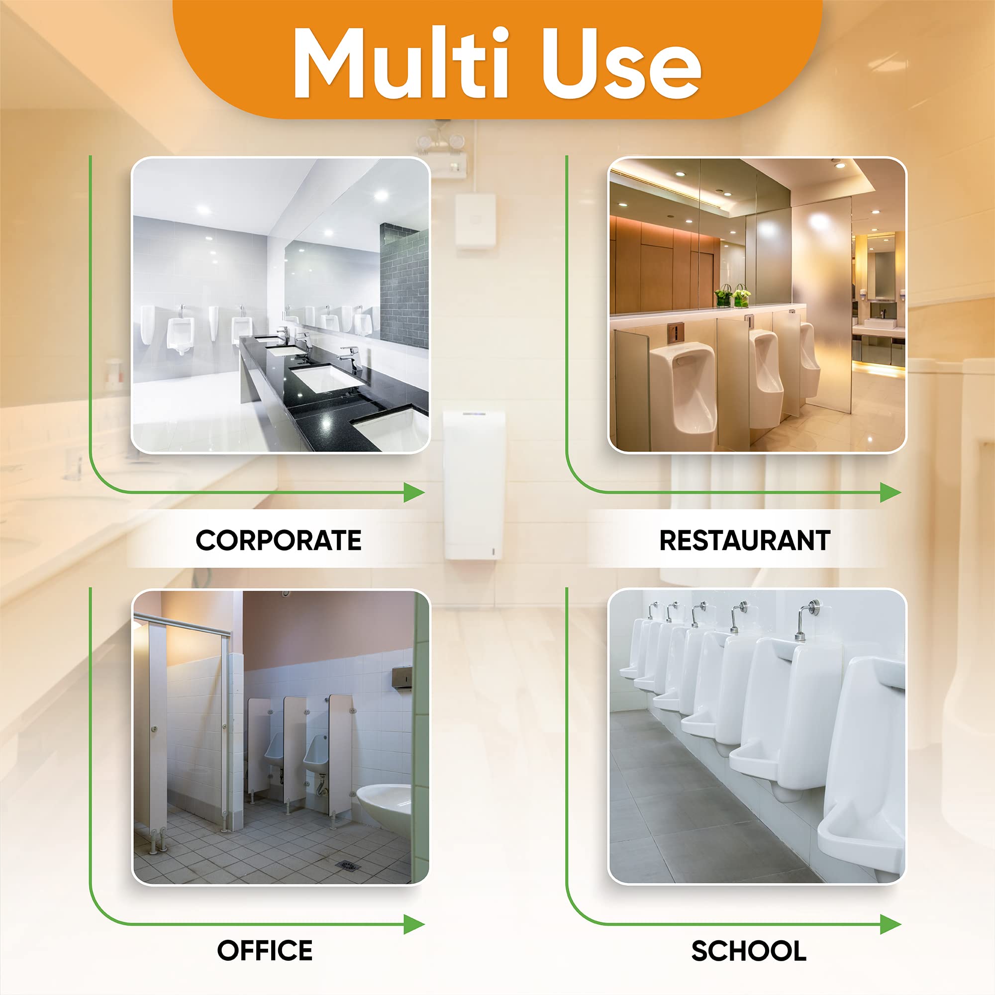 LuxPlum restroom freshness image conveys consistent odor control.