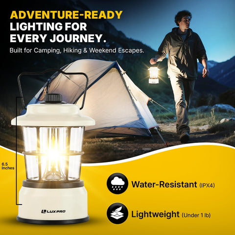LUXPRO Retro LED Lantern in backpack during hiking trip