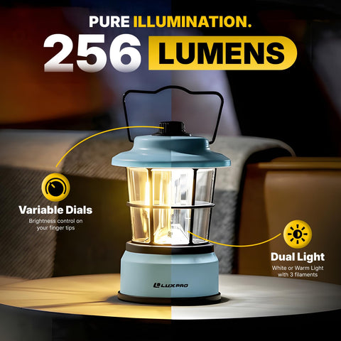 LUXPRO Retro LED Lantern blue compact size, easy to stash in packs