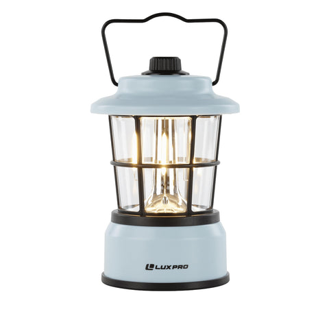 LUXPRO Retro LED Lantern blue illuminated, ideal for camping and backyard use