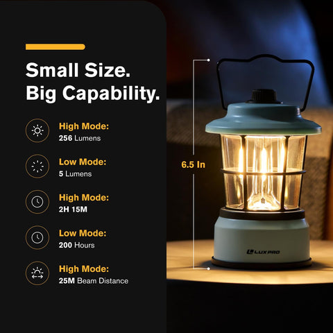 LUXPRO Retro LED Lantern blue top view with switch, easy to power on outdoors