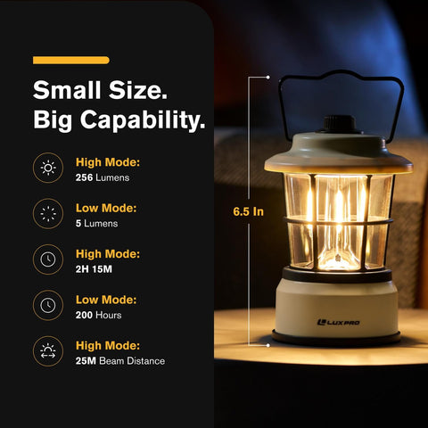 LUXPRO Retro LED Lantern held in hand, portable brightness for emergencies
