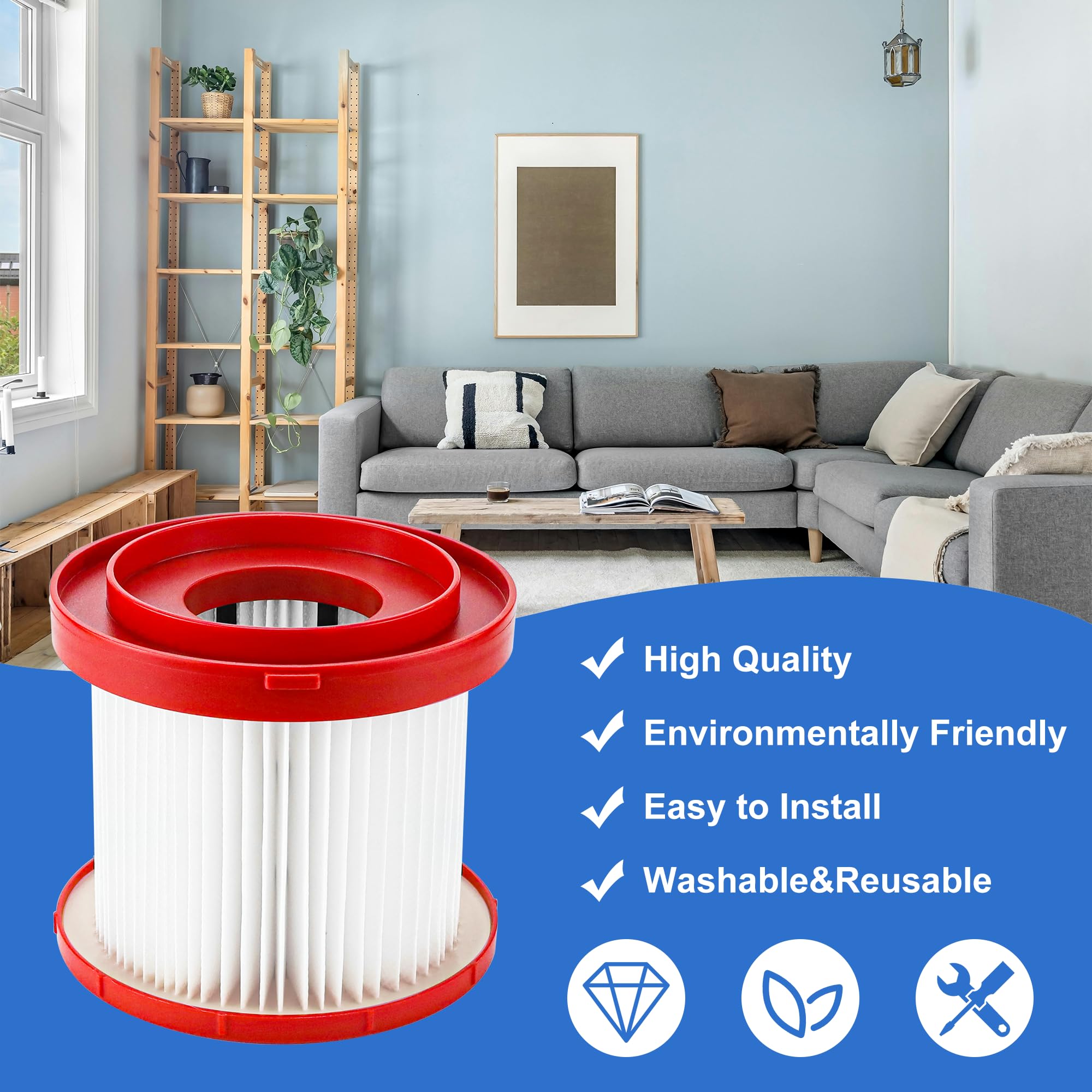 LUXRILIX easy-install filter for Milwaukee vacuums, quick swap.