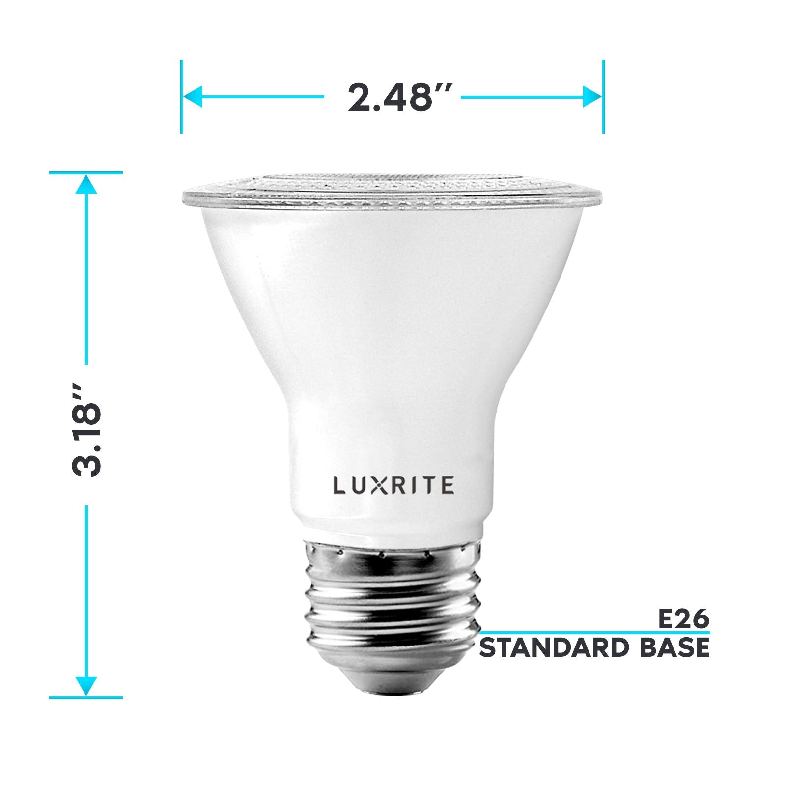 Luxrite 7W PAR20 with E26 base for easy retrofit.