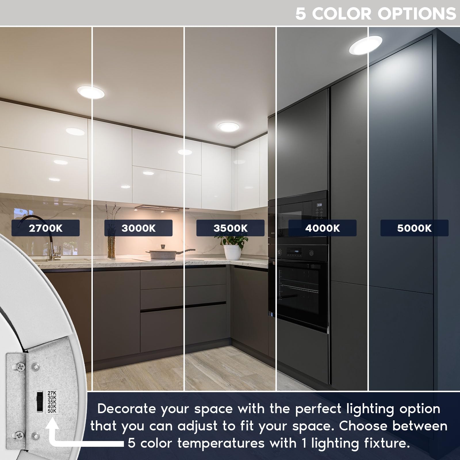 LUXRITE 8-inch flush-mount disk light with trim for a sleek ceiling install.